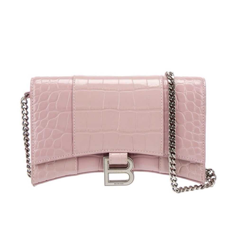 Balenciaga Pink Crossbody Bag with Silver Chain and Flap Closure